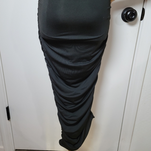 Oh Polly One-Shoulder Ruched Midi Black Dress Size 0 - Picture 6 of 9